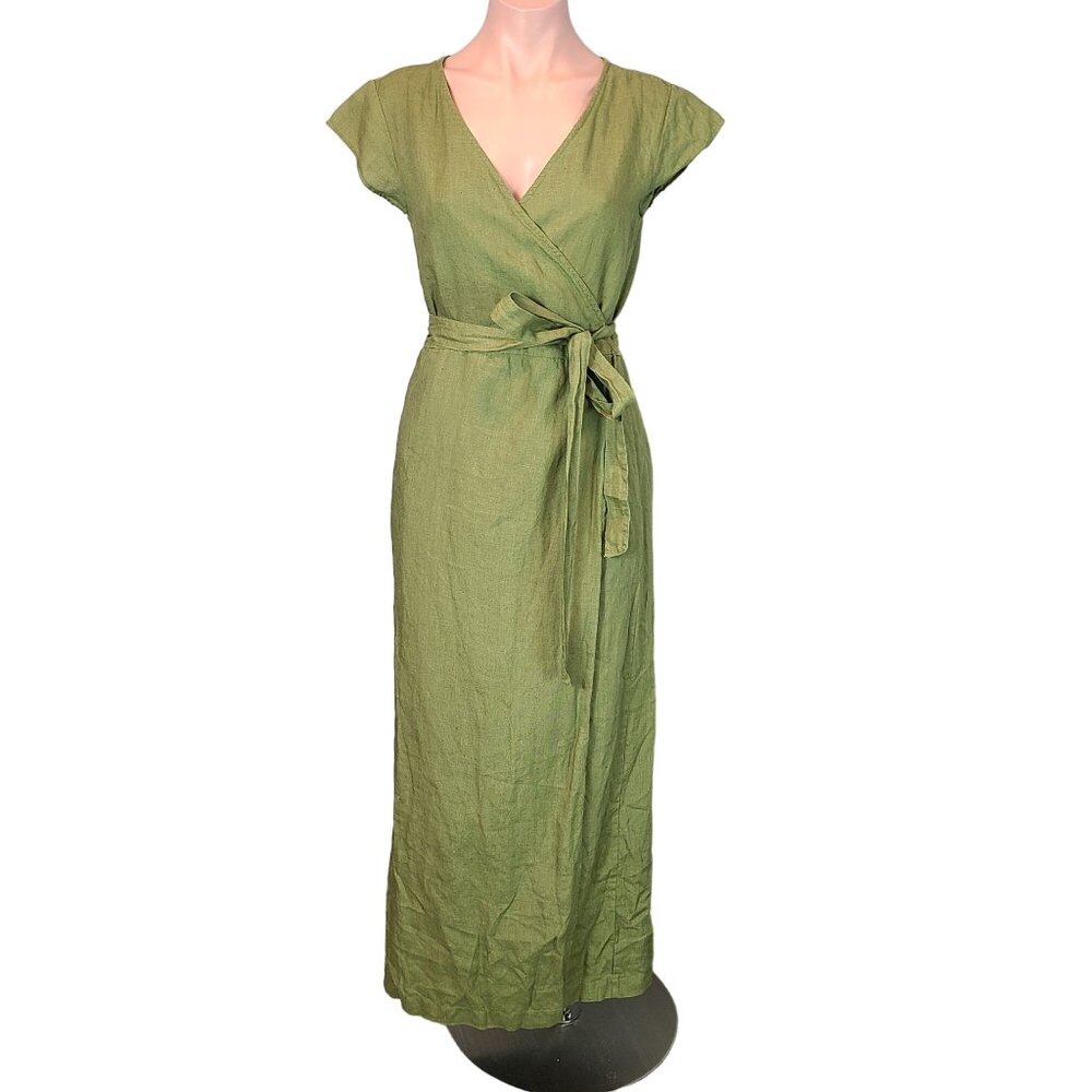 Linen Cotton Green Wrap Dress